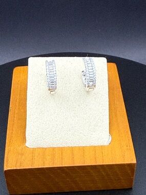 Huggie Hoops 0.80 ctw 14mm Moissanite Baguette/Pavé set in .925 Sterling Silver